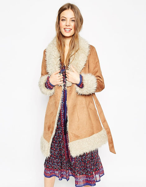 Coat in 70s Style Faux Shearling